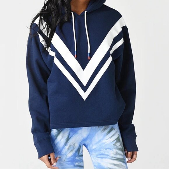 TORY BURCH FRENCH TERRY CHEVRON HOODIE IN TORY NAVY/SNOW WHITE - Picture 2 of 8